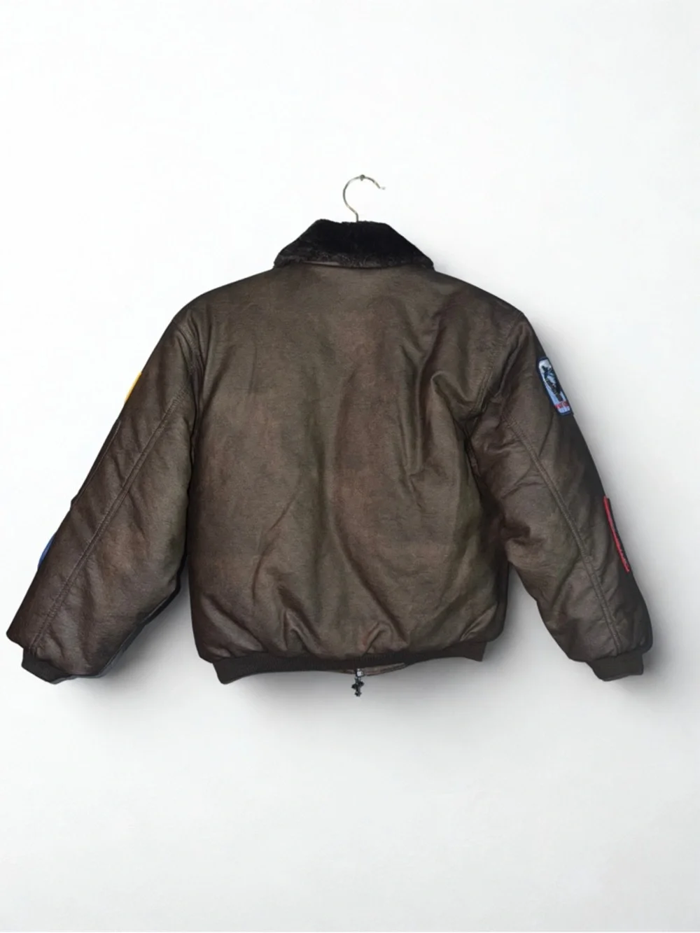 Boys Brown Bomber Jacket with Patch Details